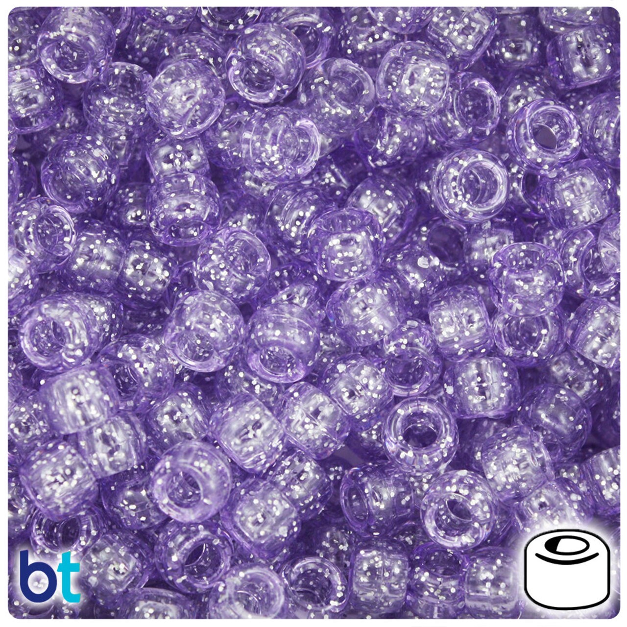 BeadTin Pale Amethyst Sparkle 9mm Barrel Plastic Pony Beads (500pcs)